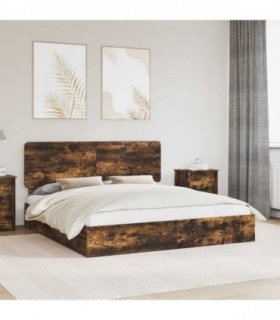 vidaXL Storage Bed with Drawer Smoked Oak 180 x 200 cm Engineered Wood