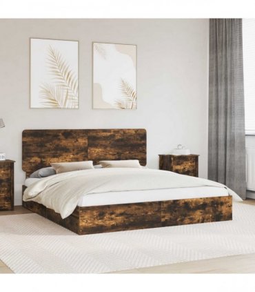 vidaXL Storage Bed with Drawer Smoked Oak 180 x 200 cm Engineered Wood