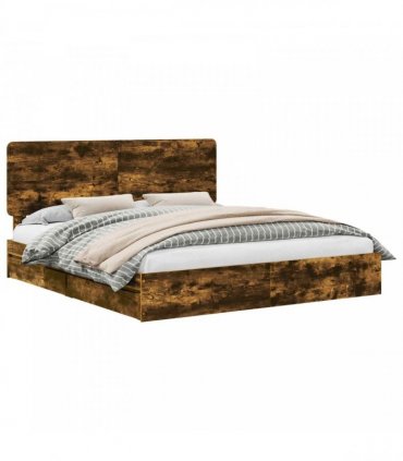 vidaXL Storage Bed with Drawer Smoked Oak 180 x 200 cm Engineered Wood