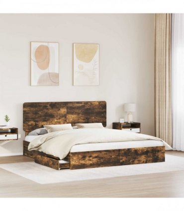 vidaXL Storage Bed with Drawer Smoked Oak 180 x 200 cm Engineered Wood