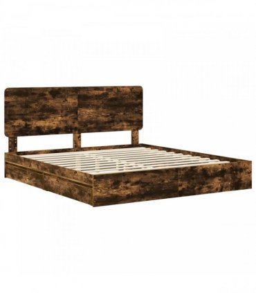 vidaXL Storage Bed with Drawer Smoked Oak 180 x 200 cm Engineered Wood