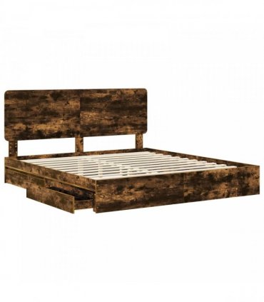 vidaXL Storage Bed with Drawer Smoked Oak 180 x 200 cm Engineered Wood