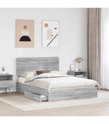 vidaXL Storage Bed Adjustable Grey Sonoma 150 x 200 cm Engineered Wood