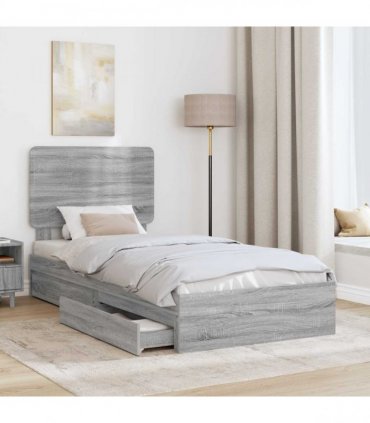vidaXL Storage Bed Adjustable Grey Sonoma 100 x 200 cm Engineered Wood
