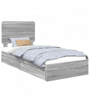 vidaXL Storage Bed with Drawer Grey Sonoma 90 x 200 cm Engineered Wood