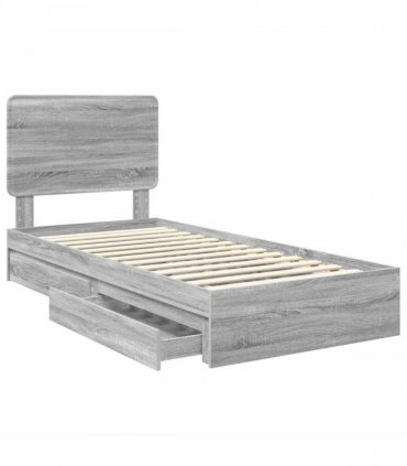 vidaXL Storage Bed with Drawer Grey Sonoma 90 x 200 cm Engineered Wood