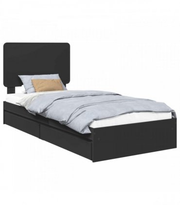 vidaXL Storage Bed with Drawer Black 90 x 190 cm Engineered Wood