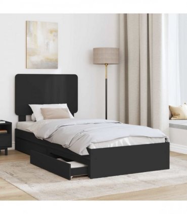 vidaXL Storage Bed with Drawer Black 90 x 190 cm Engineered Wood
