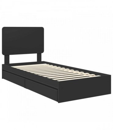 vidaXL Storage Bed with Drawer Black 90 x 190 cm Engineered Wood