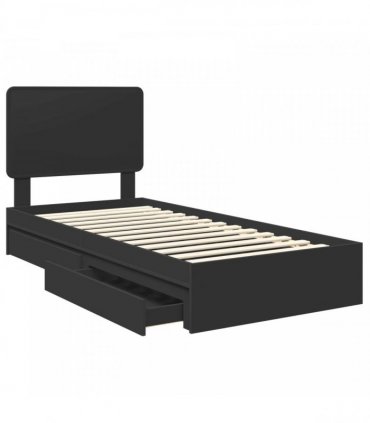 vidaXL Storage Bed with Drawer Black 90 x 190 cm Engineered Wood