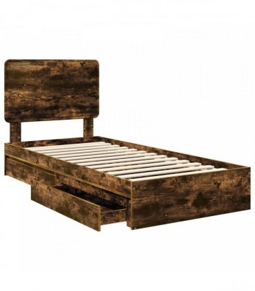 vidaXL Storage Bed with Drawer Smoked Oak 90 x 190 cm Engineered Wood