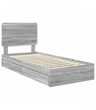 vidaXL Storage Bed with Drawer Grey Sonoma 90 x 190 cm Engineered Wood