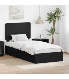 vidaXL Storage Bed with Drawer Black 75 x 190 cm Engineered Wood