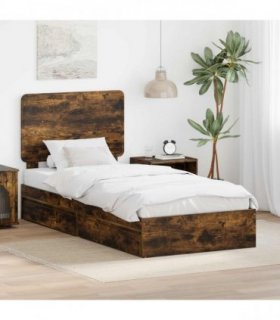 vidaXL Storage Bed with Drawer Smoked Oak 75 x 190 cm Engineered Wood