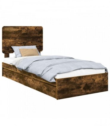 vidaXL Storage Bed with Drawer Smoked Oak 75 x 190 cm Engineered Wood