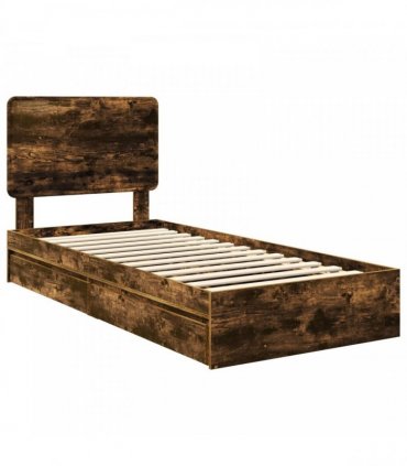 vidaXL Storage Bed with Drawer Smoked Oak 75 x 190 cm Engineered Wood