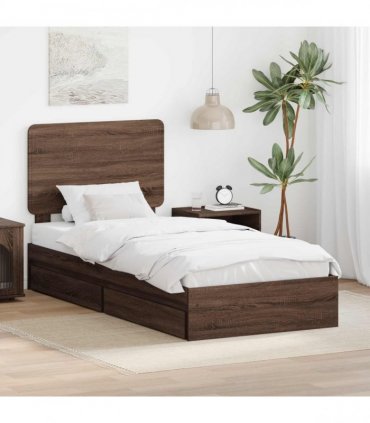 vidaXL Storage Bed with Drawer Brown Oak 75 x 190 cm Engineered Wood