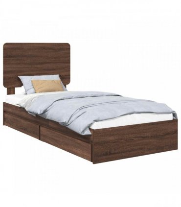 vidaXL Storage Bed with Drawer Brown Oak 75 x 190 cm Engineered Wood