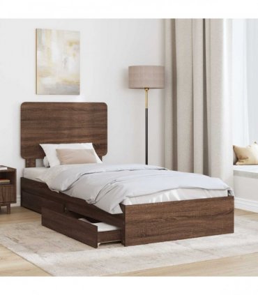 vidaXL Storage Bed with Drawer Brown Oak 75 x 190 cm Engineered Wood