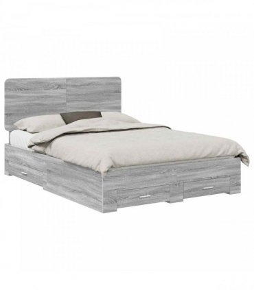 vidaXL Bed Frame with Drawer Grey Sonoma 160 x 200 cm Engineered Wood