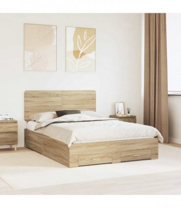 vidaXL Bed Frame with Drawer Sonoma Oak 150 x 200 cm Engineered Wood