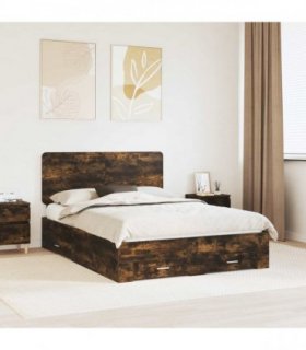 vidaXL Bed Frame with Drawer Smoked Oak 140 x 200 cm Engineered Wood