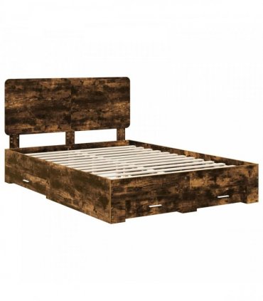 vidaXL Bed Frame with Drawer Smoked Oak 140 x 200 cm Engineered Wood