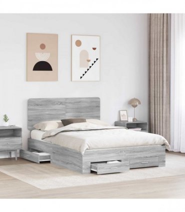 vidaXL Bed Frame with Drawer Grey Sonoma 140 x 200 cm Engineered Wood