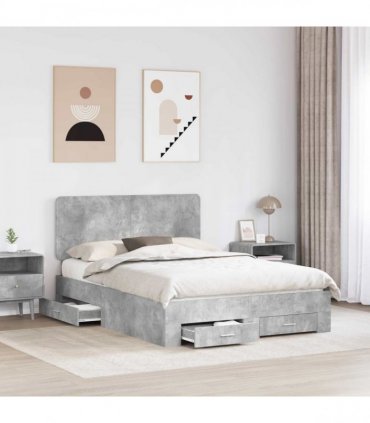 vidaXL Bed Frame Concrete Grey 140 x 190 cm Engineered Wood