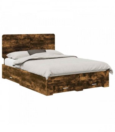 vidaXL Bed Frame with Drawer Smoked Oak 140 x 190 cm Engineered Wood