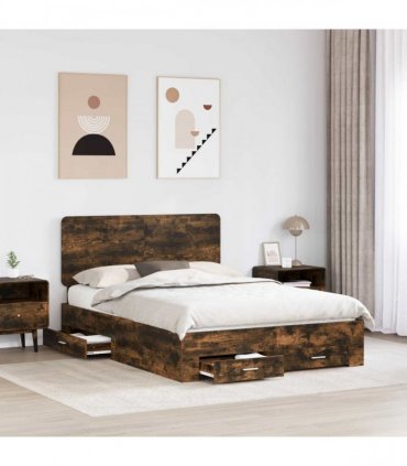 vidaXL Bed Frame with Drawer Smoked Oak 140 x 190 cm Engineered Wood