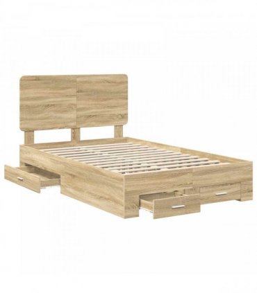 vidaXL Bed Frame with Drawer Sonoma Oak 120 x 200 cm Engineered Wood