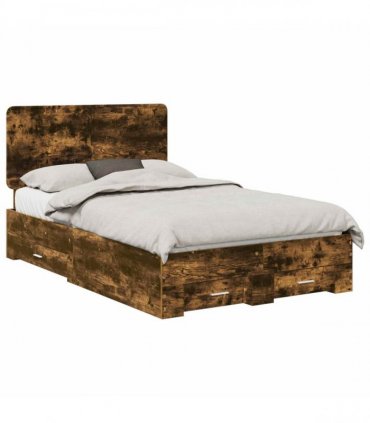 vidaXL Bed Frame with Drawer Smoked Oak 120 x 200 cm Engineered Wood