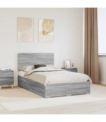 vidaXL Bed Frame with Drawer Grey Sonoma 120 x 190 cm Engineered Wood