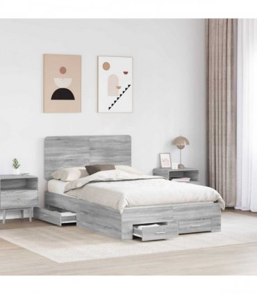 vidaXL Bed Frame with Drawer Grey Sonoma 120 x 190 cm Engineered Wood