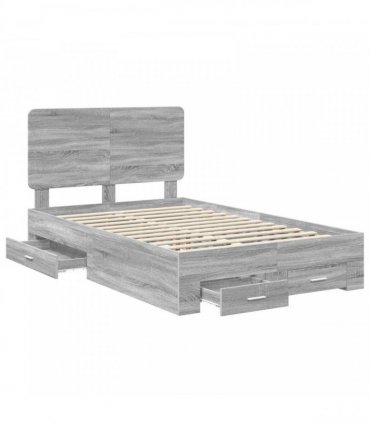 vidaXL Bed Frame with Drawer Grey Sonoma 120 x 190 cm Engineered Wood