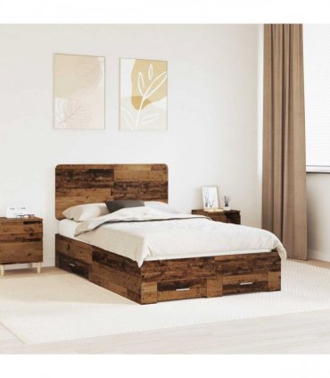 vidaXL Bed Frame with Drawer Old Wood 120 x 190 cm Engineered Wood