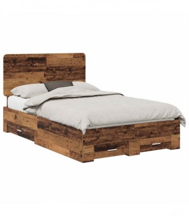 vidaXL Bed Frame with Drawer Old Wood 120 x 190 cm Engineered Wood