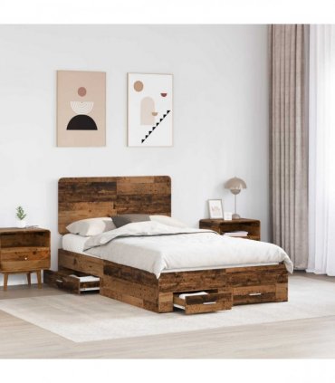 vidaXL Bed Frame with Drawer Old Wood 120 x 190 cm Engineered Wood