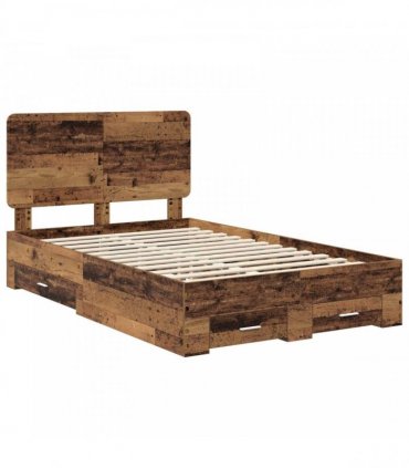 vidaXL Bed Frame with Drawer Old Wood 120 x 190 cm Engineered Wood