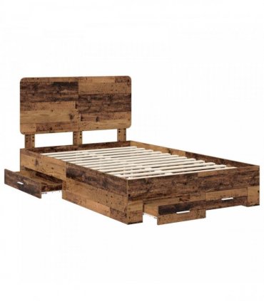 vidaXL Bed Frame with Drawer Old Wood 120 x 190 cm Engineered Wood