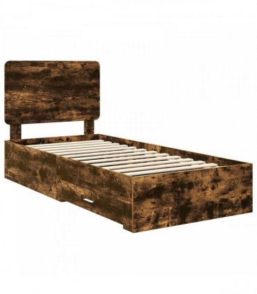 vidaXL Bed Frame with Drawer Smoked Oak 100 x 200 cm Engineered Wood