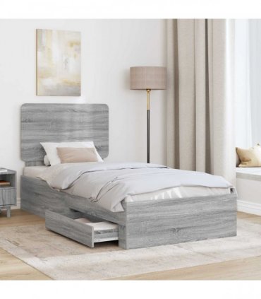 vidaXL Bed Frame with Drawer Grey Sonoma 100 x 200 cm Engineered Wood