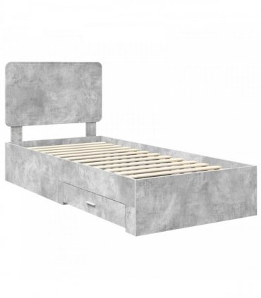 vidaXL Bed Frame with Drawer Concrete Grey 90 x 200 cm Engineered Wood