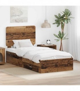 vidaXL Bed Frame with Drawer Old Wood 90 x 200 cm Engineered Wood