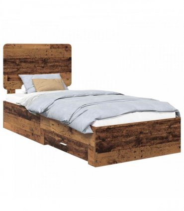 vidaXL Bed Frame with Drawer Old Wood 90 x 200 cm Engineered Wood