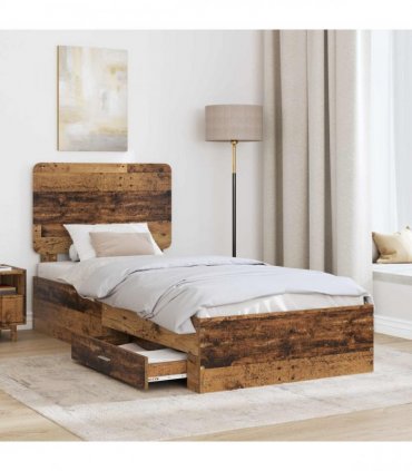 vidaXL Bed Frame with Drawer Old Wood 90 x 200 cm Engineered Wood