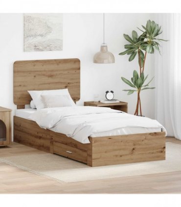 vidaXL Bed Frame with Drawer Artisan Oak 90 x 200 cm Engineered Wood