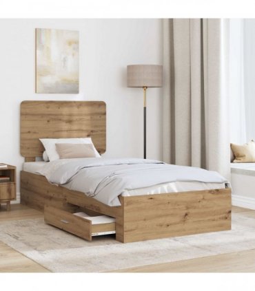vidaXL Bed Frame with Drawer Artisan Oak 90 x 200 cm Engineered Wood