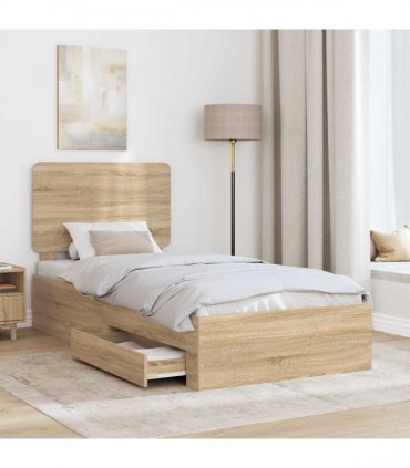 vidaXL Bed Frame with Drawer Sonoma Oak 90 x 190 cm Engineered Wood